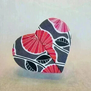 Vera Bradley heart shaped trinket box, jewelry box. Red and gray